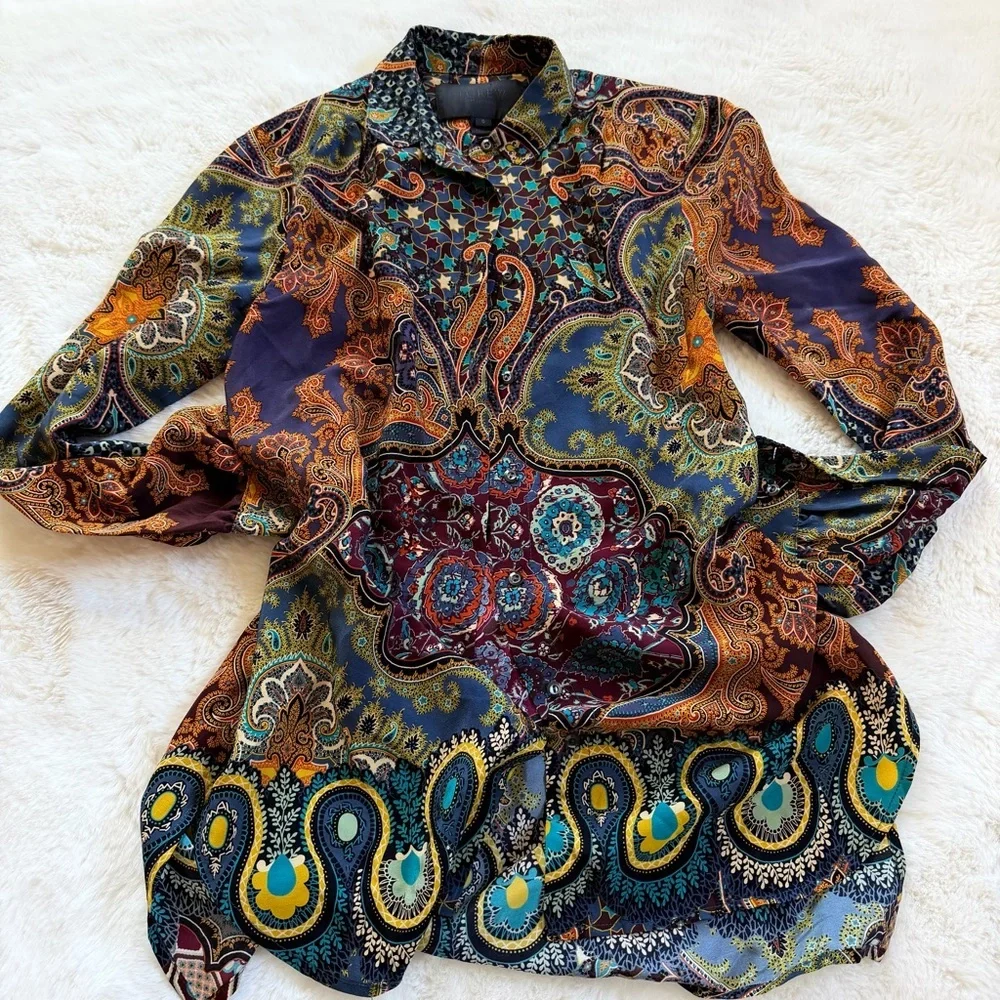 🌿 J.Crew Collection Silk Tunic Shirt – Paisley Boho Print – Size 0